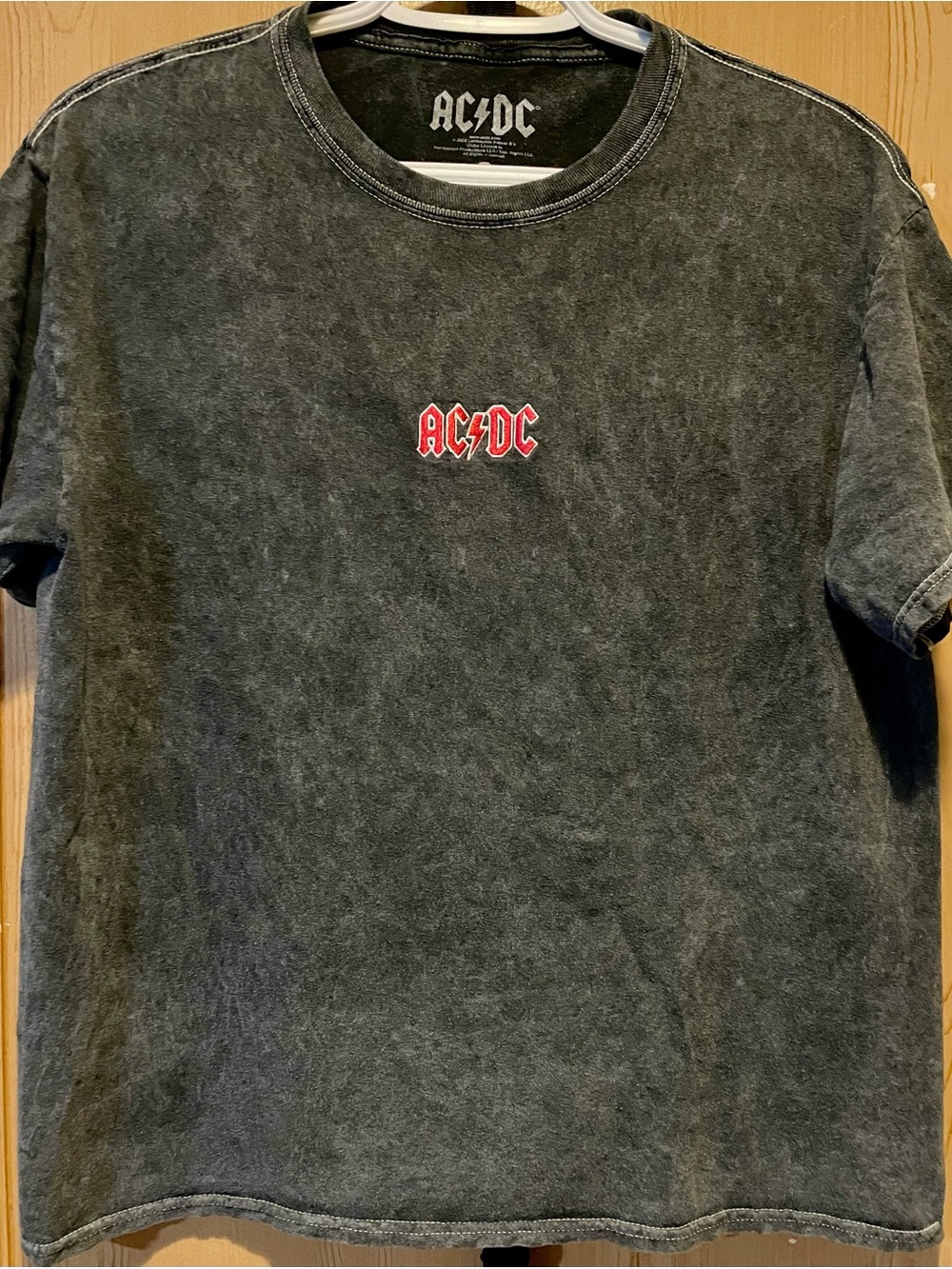 AC/DC Black Mineral-Wash Short-Sleeve Tee with Red Logo